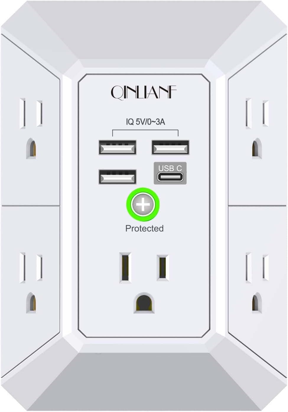 QINLIANF 5 Outlet Extender Wall Charger with 4 USB Ports, Surge Protector