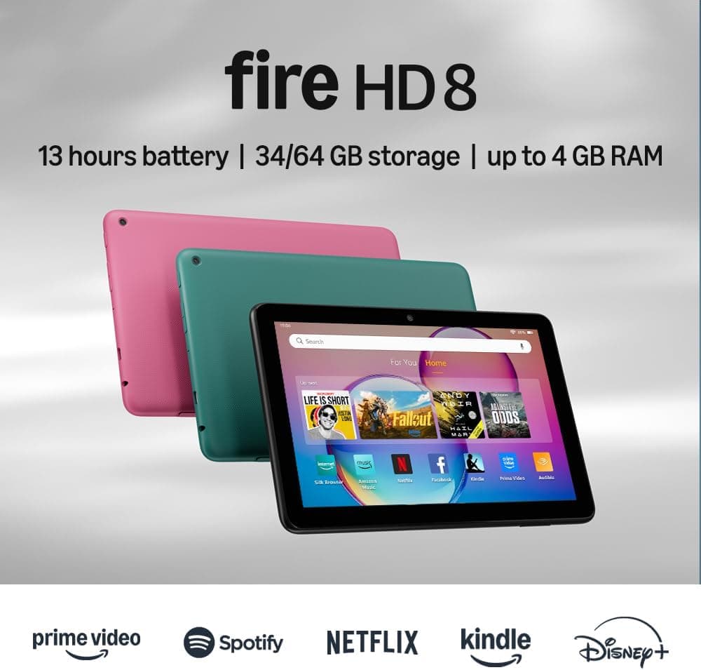 Amazon Fire HD 8 태블릿 (최신 모델), 8인치 HD 디스플레이, 4GB 메모리, 64GB